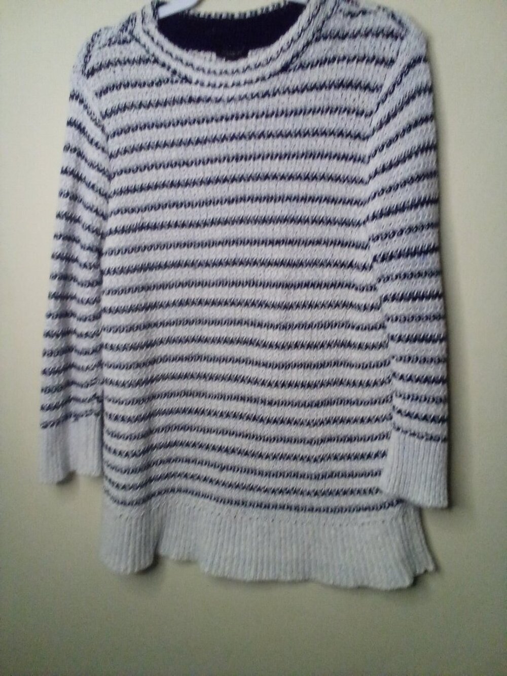 Ann Taylor Factory Sweater Women XL Pullover Long Sleeve Chunky White Blue